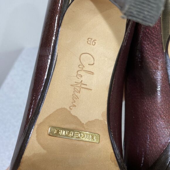 Cole Haan 9B Carma OT Air Purple Patent Metallic Leather Pump Peep Toe Shoes - Picture 12 of 12